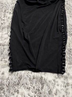 Black Chain-Trim Midi Skirt